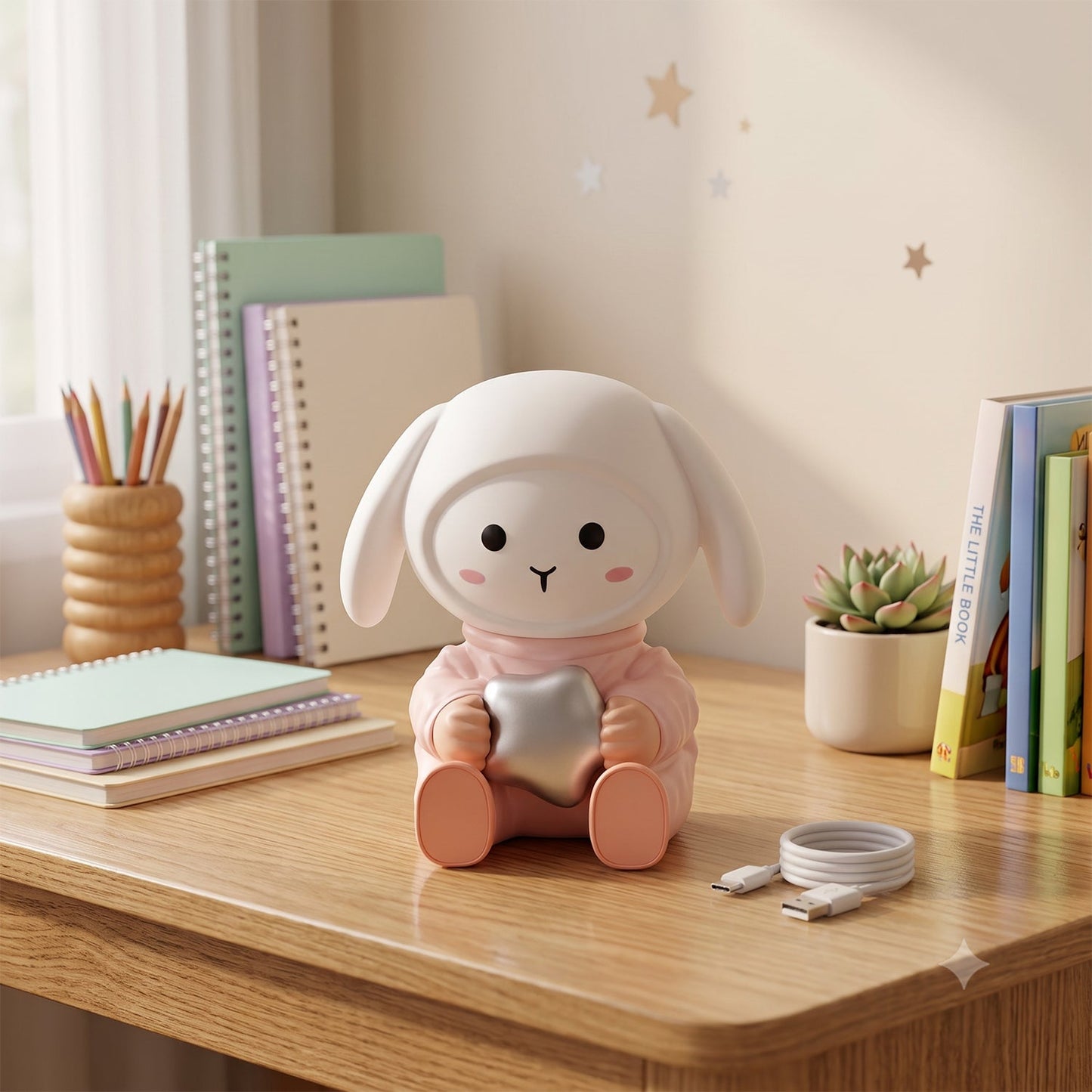 Rabbit Led Night Light With Mobile Phone Stand For Bedroom And Study Table (1 Pc)